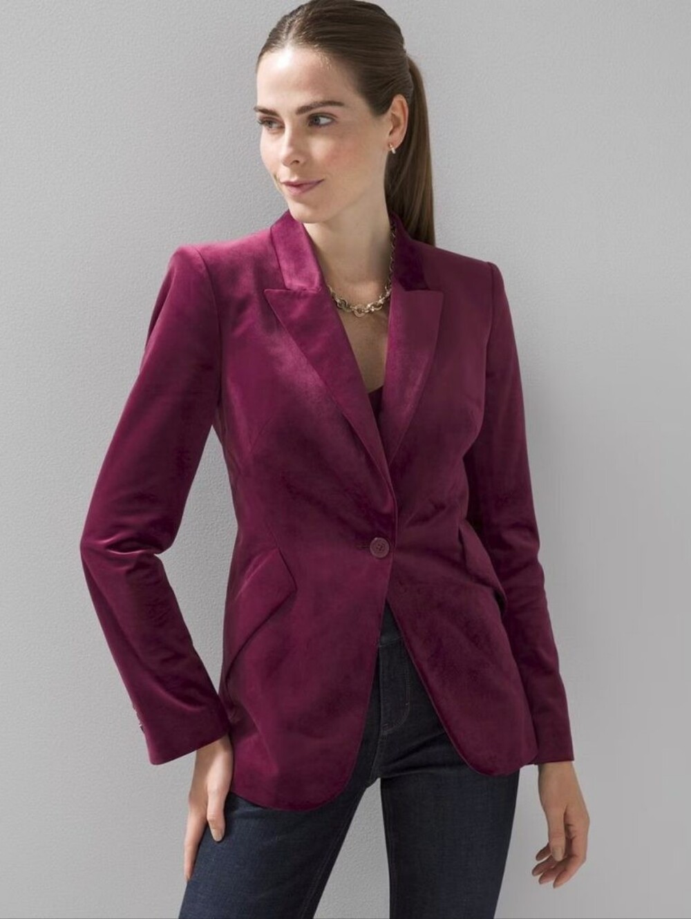 White House Black Market Editor Velvet Blazer Un Port Wine Burgundy Fall Size 8